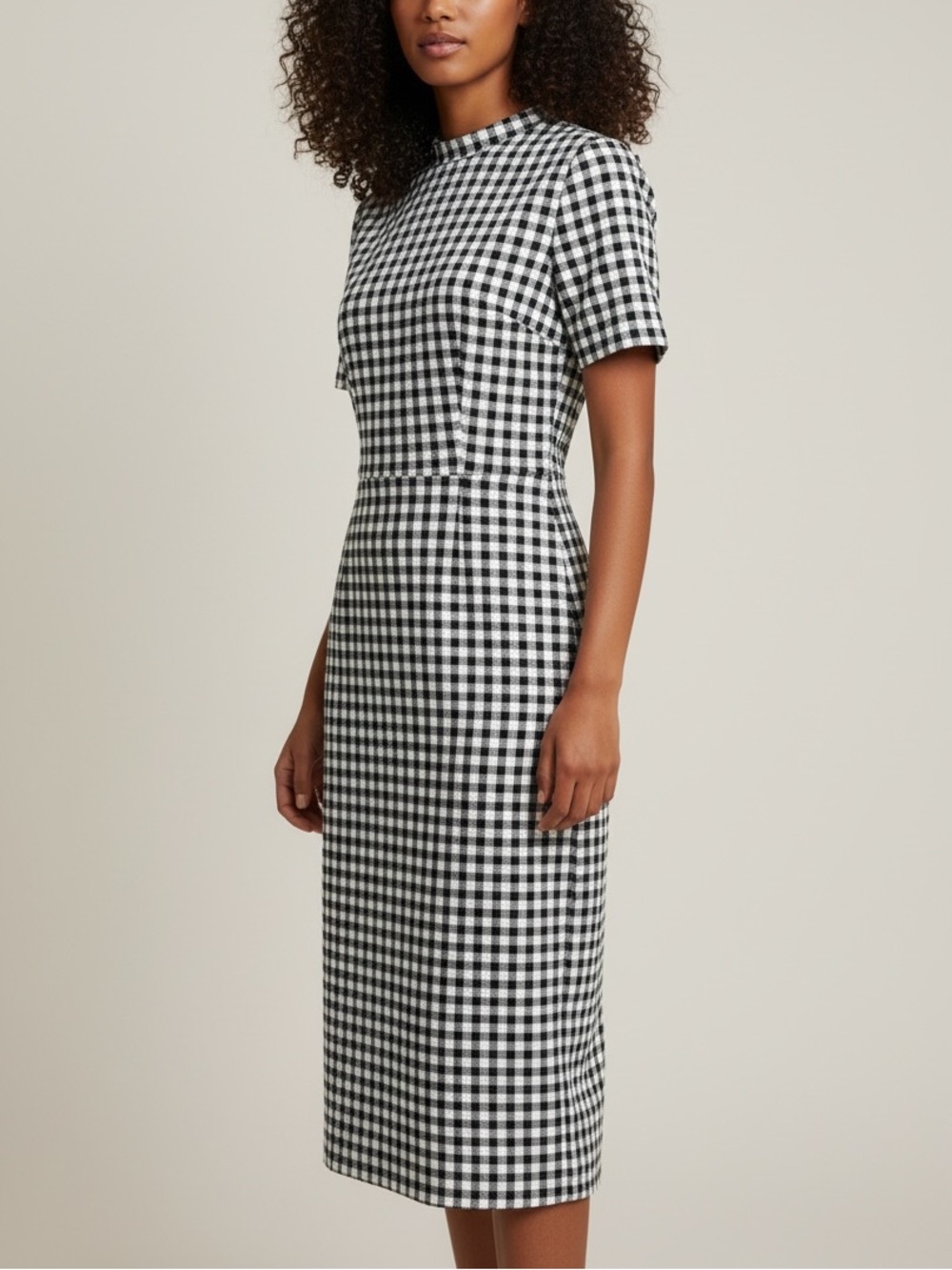 Ann Taylor Size 12 Black White Gingham Midi Sheath Dress Office Siren Workwear